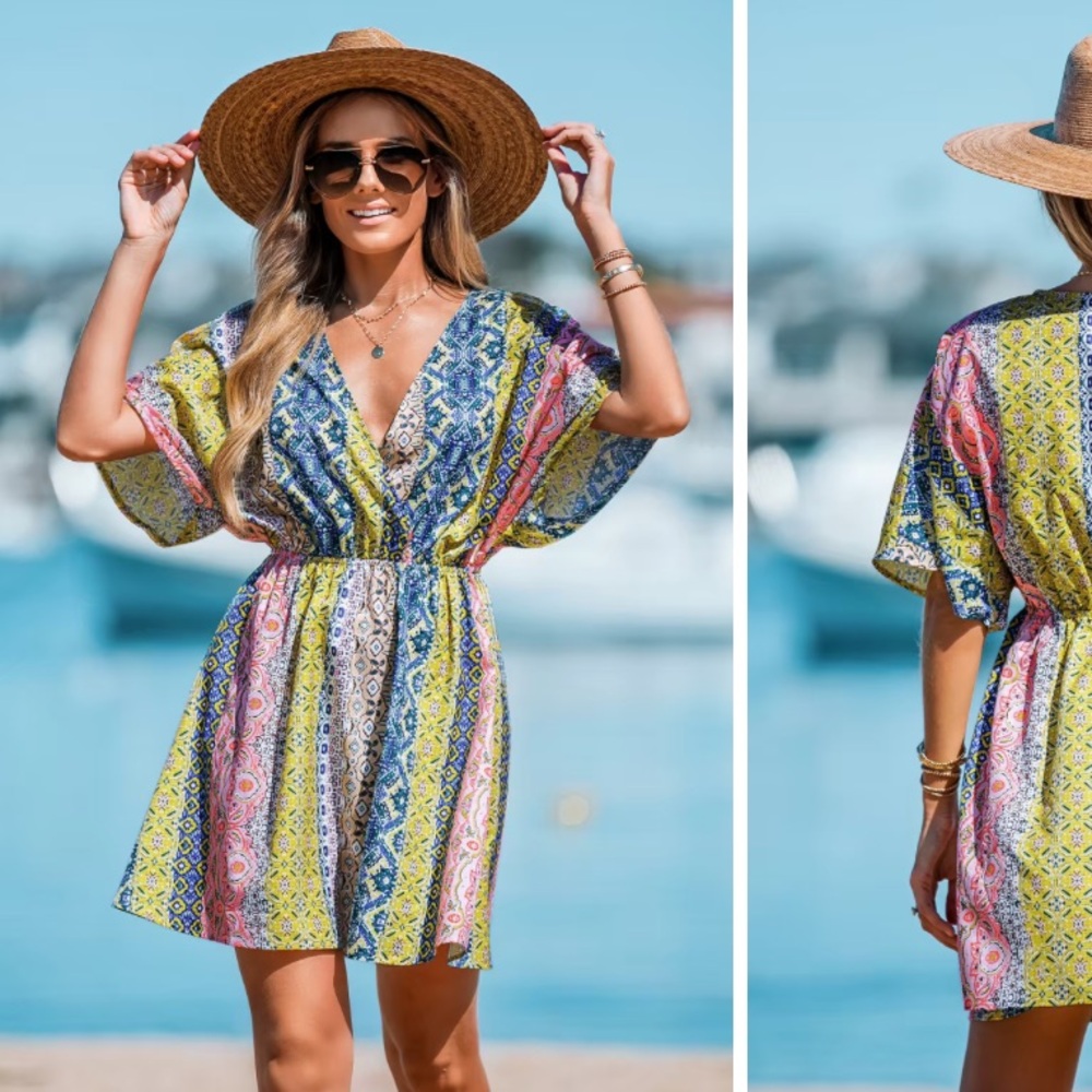 Colorblock Paisley Print Mini Dress / Cover Up